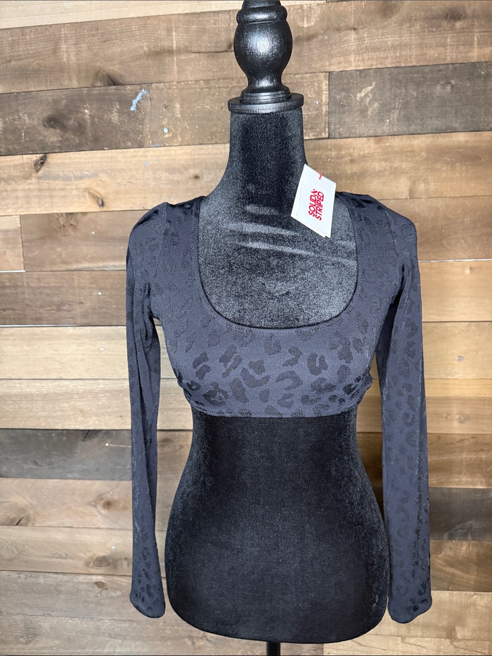 SOLID & STRIPED Black Leopard-Print Long Sleeve Bikini Top